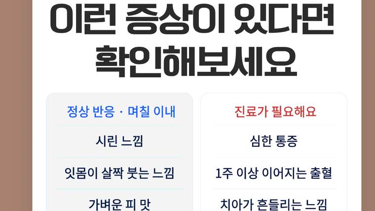 서울에스원치과의원 — 치과 증상에 대한 안내 문구가 적힌 홍보용 포스터 또는 안내문 이미지입니다.