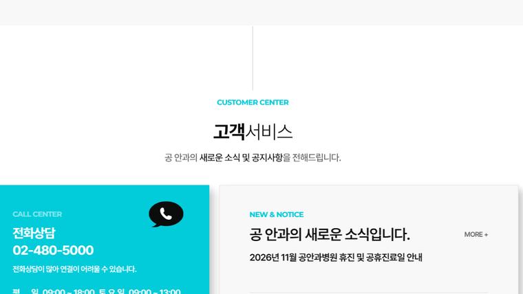 공안과병원 홈페이지
