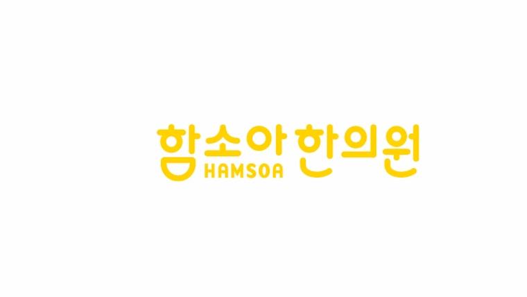 함소아한의원 — 흰색 바탕에 노란색 글씨로 '한소아한의원'과 'HAMSOA'라는 문구가 적힌 로고 이미지이다